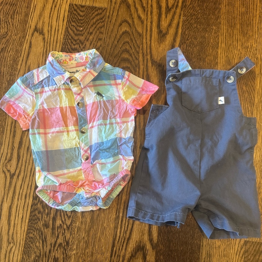 Baby Boy Kentucky Derby Outfit 0-3M Tommy Bahama Pastel Overalls Button Up Shirt